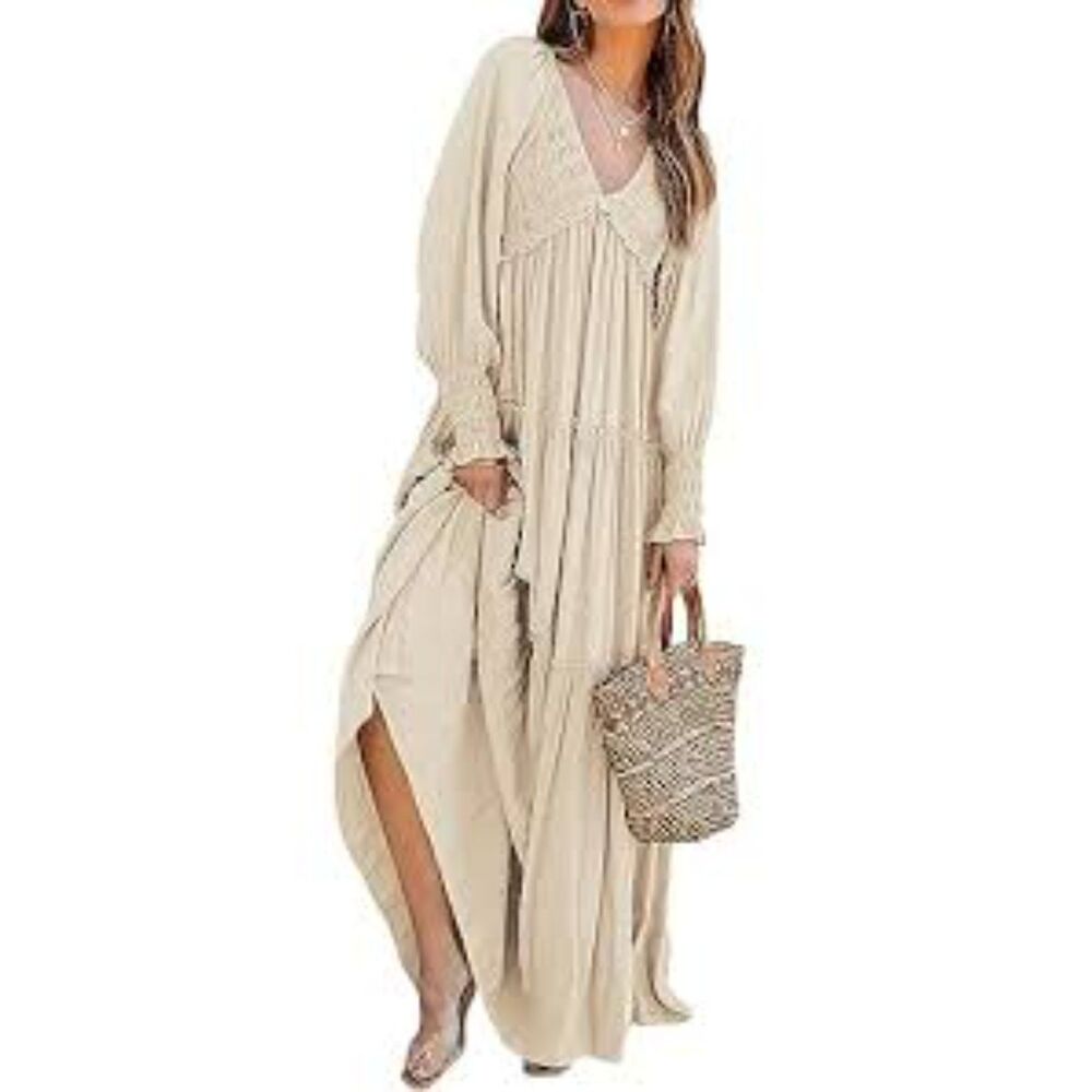 R.Vivimos Maxi Dress Long Sleeve V-Neck Empire Waist Layered Ruffle Size XL NWT